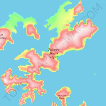 Topografische kaart Prince George Land, hoogte, reliëf