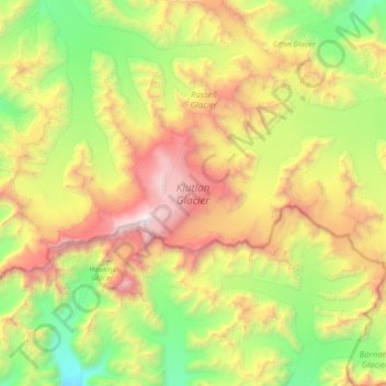 Topografische kaart Klutlan Glacier, hoogte, reliëf