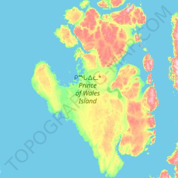 Topografische kaart Prince of Wales Island, hoogte, reliëf