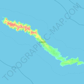 Topografische kaart Amchitka Island, hoogte, reliëf