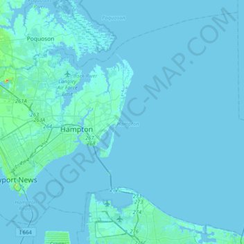 Topografische kaart Hampton City, hoogte, reliëf