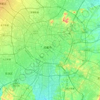 Topografische kaart 高新区, hoogte, reliëf