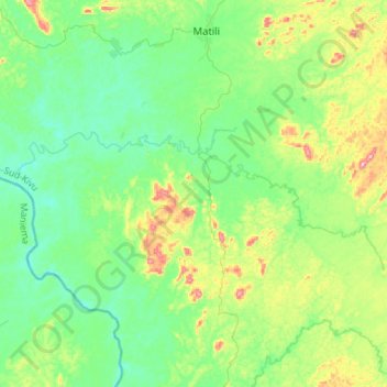 Topografische kaart Mosala, hoogte, reliëf