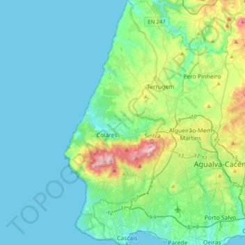 Topografische kaart Parque Natural de Sintra-Cascais, hoogte, reliëf