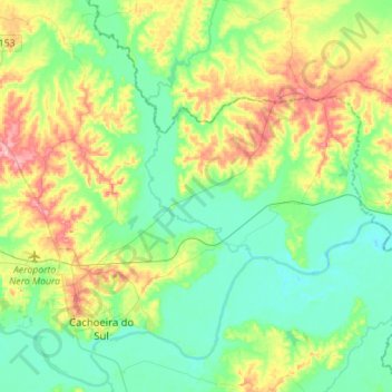 Topografische kaart Bosque, hoogte, reliëf
