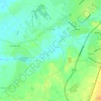 Topografische kaart Chorley, hoogte, reliëf