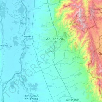 Topografische kaart Aguachica, hoogte, reliëf