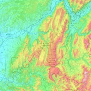Topografische kaart Parc naturel régional du Vercors, hoogte, reliëf