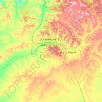 Topografische kaart Ulaanbaatar, hoogte, reliëf