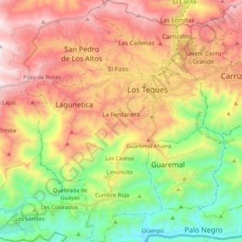 Topografische kaart Parroquia Los Teques, hoogte, reliëf