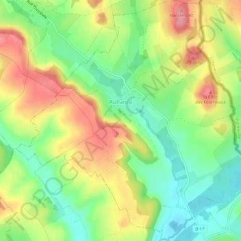 Topografische kaart Auflance, hoogte, reliëf