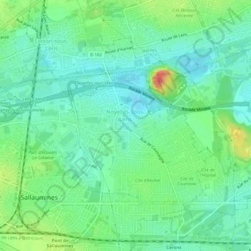 Topografische kaart Noyelles-sous-Lens, hoogte, reliëf