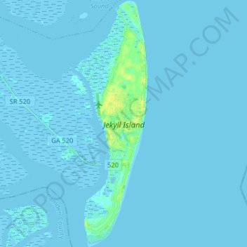 Topografische kaart Jekyll Island, hoogte, reliëf
