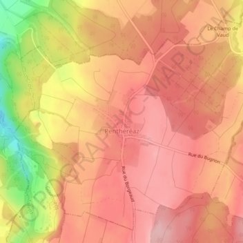 Topografische kaart Penthéréaz, hoogte, reliëf