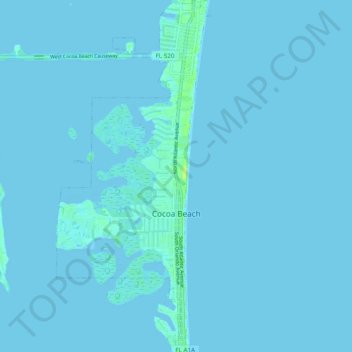 Topografische kaart Cocoa Beach, hoogte, reliëf
