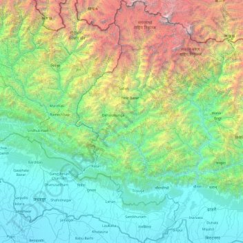 Topografische kaart सगरमाथा अञ्चल, hoogte, reliëf