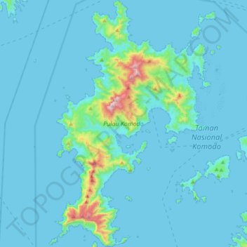 Topografische kaart Komodo, hoogte, reliëf