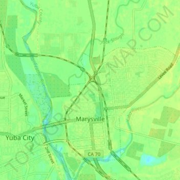 Topografische kaart Marysville, hoogte, reliëf