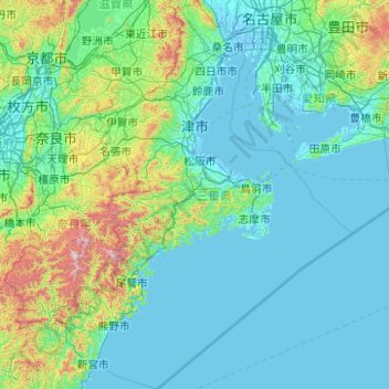 Topografische kaart 三重县, hoogte, reliëf