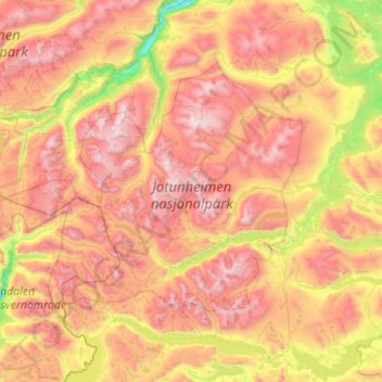 Topografische kaart Jotunheimen, hoogte, reliëf