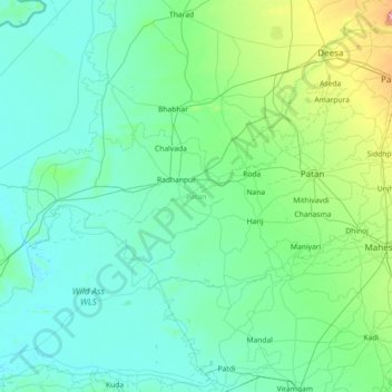 Topografische kaart Patan, hoogte, reliëf