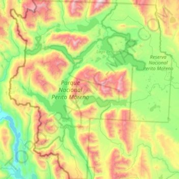 Topografische kaart Parque Nacional Perito Moreno, hoogte, reliëf