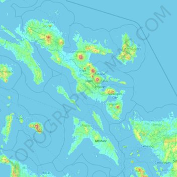 Topografische kaart Bicol Region, hoogte, reliëf