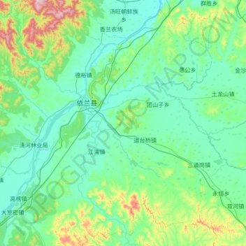 Topografische kaart 依兰县, hoogte, reliëf