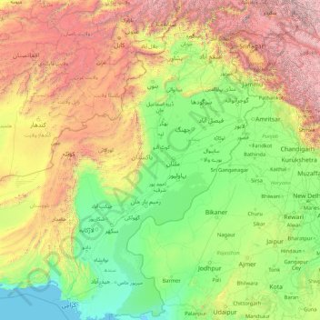 Topografische kaart Indus, hoogte, reliëf