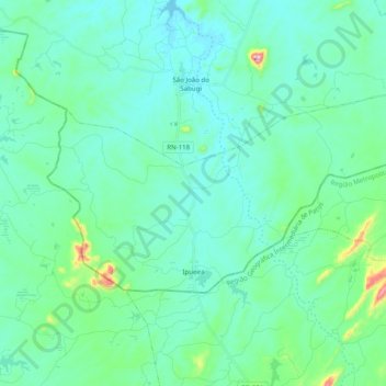 Topografische kaart Ipueira, hoogte, reliëf
