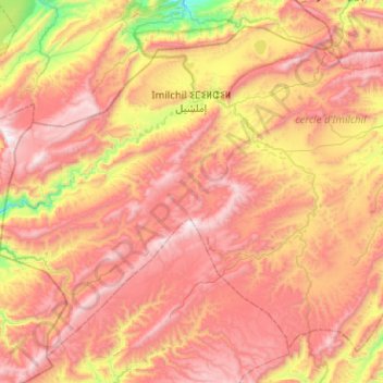 Topografische kaart Imilchil إملشيل, hoogte, reliëf