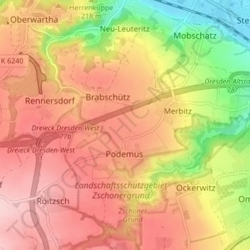 Topografische kaart Mobschatz, hoogte, reliëf