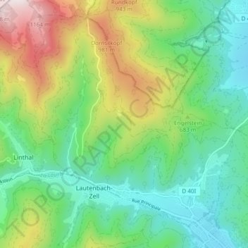 Topografische kaart Lautenbach, hoogte, reliëf