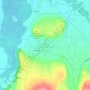 Topografische kaart Les Pradeaux, hoogte, reliëf