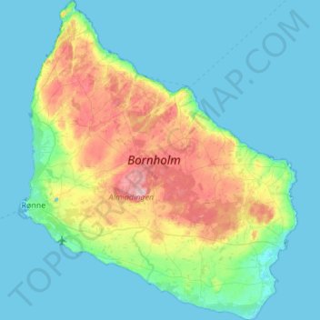 Topografische kaart Bornholms Regionskommune, hoogte, reliëf
