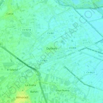 Topografische kaart Dolores, hoogte, reliëf
