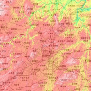 Topografische kaart 贵阳市, hoogte, reliëf
