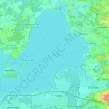 Topografische kaart Chiemsee, hoogte, reliëf