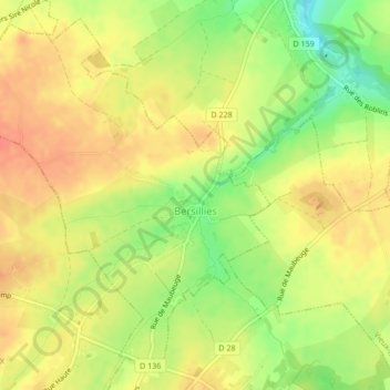 Topografische kaart Bersillies, hoogte, reliëf