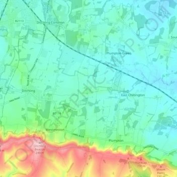 Topografische kaart Streat, hoogte, reliëf