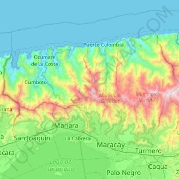 Topografische kaart Parque Nacional Henri Pittier, hoogte, reliëf
