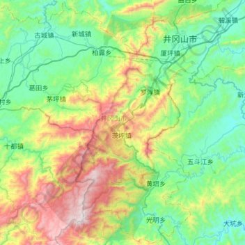 Topografische kaart 井冈山市, hoogte, reliëf