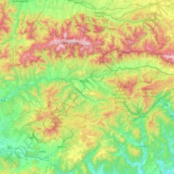 Topografische kaart okres Brezno, hoogte, reliëf