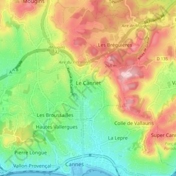 Topografische kaart Le Cannet, hoogte, reliëf