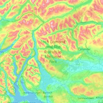 Topografische kaart Loch Lomond and The Trossachs National Park, hoogte, reliëf