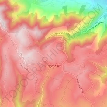 Topografische kaart Freyssenet, hoogte, reliëf