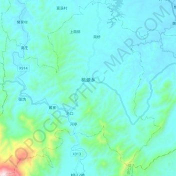 Topografische kaart 桃源乡, hoogte, reliëf