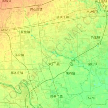 Topografische kaart 大厂回族自治县, hoogte, reliëf