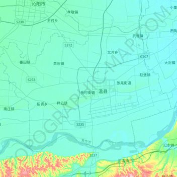 Topografische kaart 温县, hoogte, reliëf