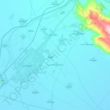 Topografische kaart حومه شهر مرودشت, hoogte, reliëf